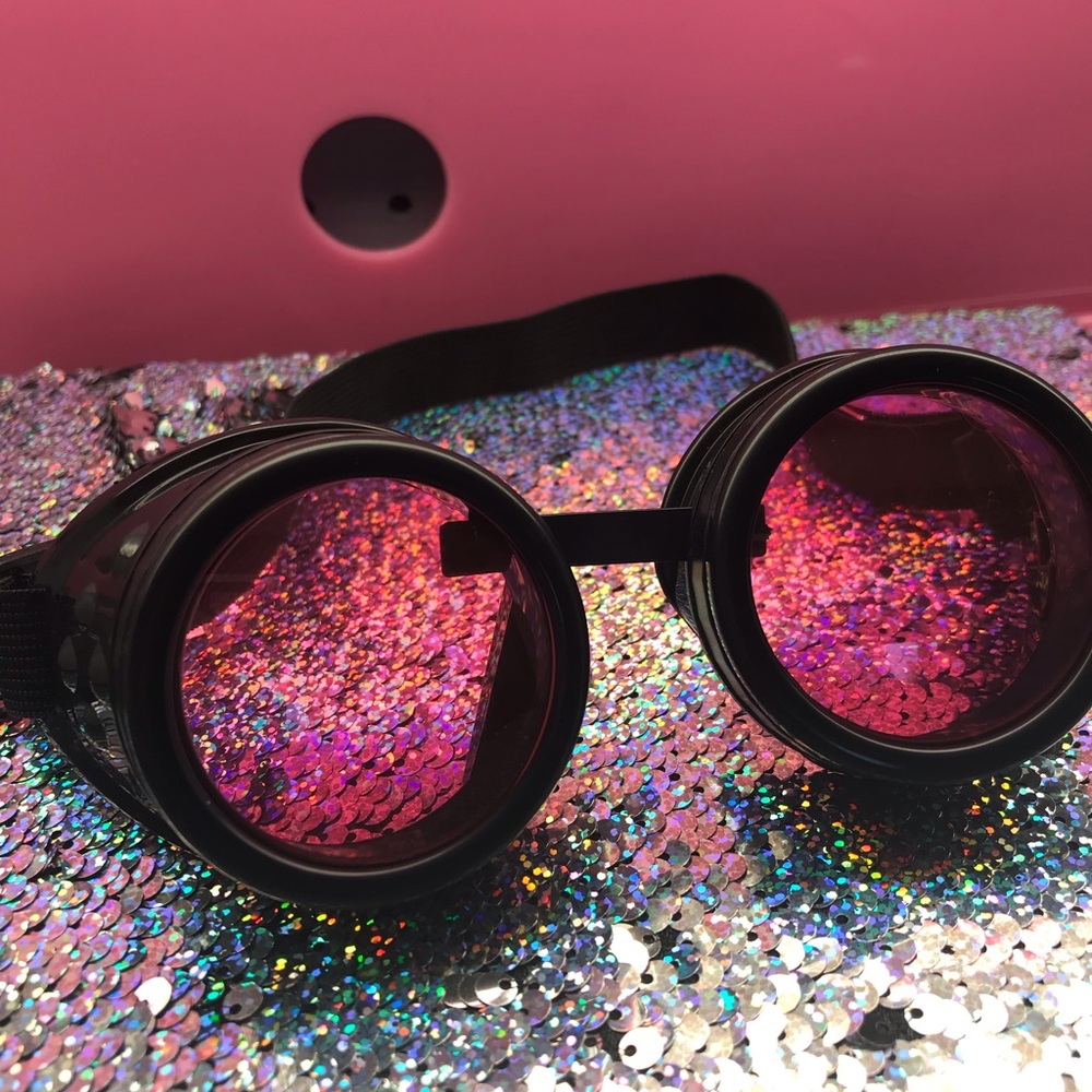 Pink lens goggles rave festival burning man desert